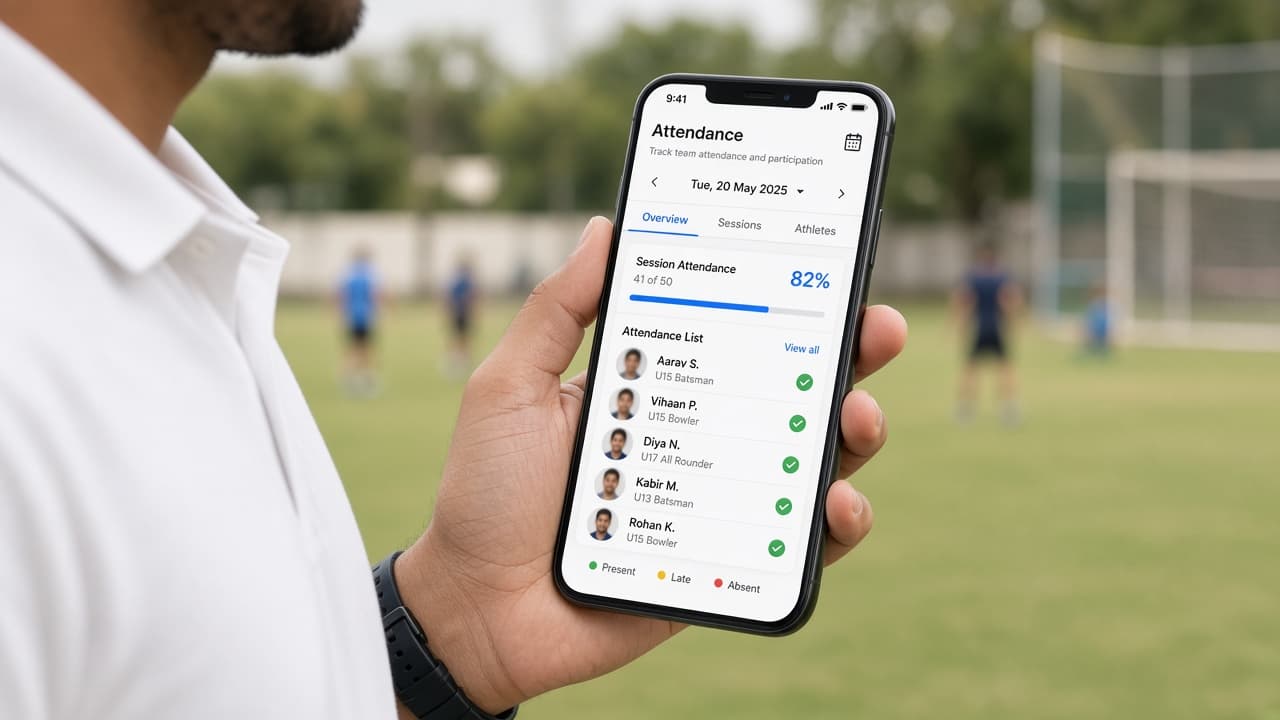 AI attendance on a mobile device at a sports academy