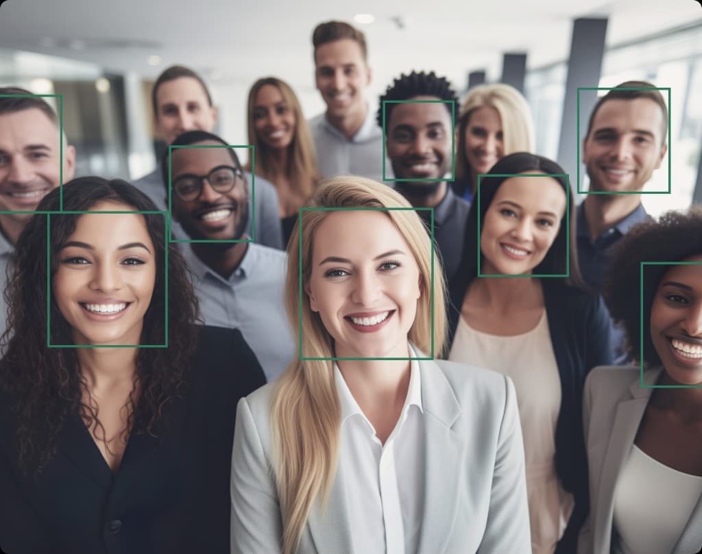Group photo with AI face recognition